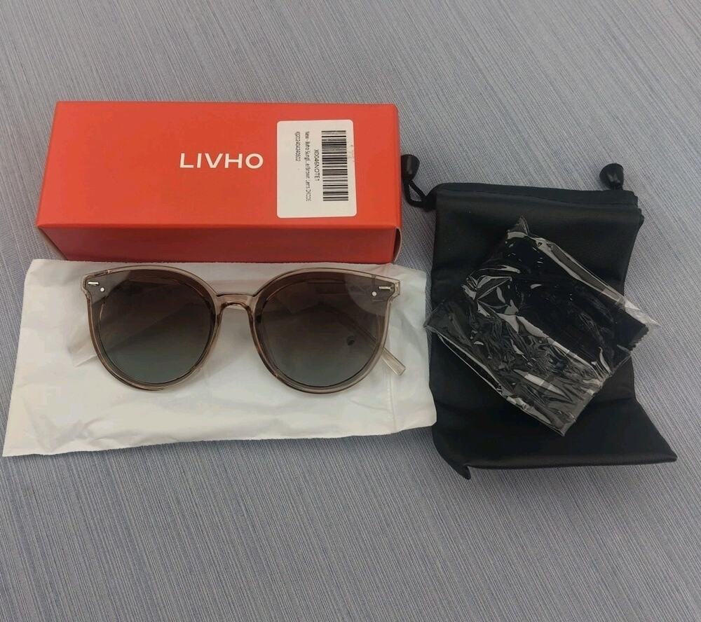 Livho Polarized Sunglasses, Retro Oversized Round Lenses, Brown